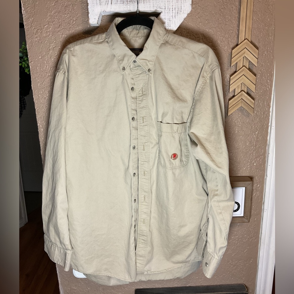 Vintage Twenty X Khaki Tan Long Sleeve Button Down Shirt Men’s Size Large